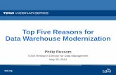 Top Five Reasons for Data Warehouse Modernizationdownload.101com.com/pub/tdwi/Files/HP 052814.pdf · Top Five Reasons for Data Warehouse Modernization Philip Russom TDWI Research
