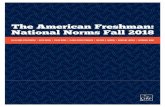 The American Freshman: National Norms Fall 2018 · 2020-01-07 · 1 THE AMERICAN FRESHMAN: NATIONAL NORMS FALL 2018 INTRODUCTION Throughout this report of the 53rd administration