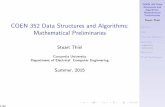 COEN 352 Data Structures and Algorithms: Mathematical ...users.encs.concordia.ca/~sthiel/coen352/2015_Summer2/02_Prelimi… · Mathematical Preliminaries Stuart Thiel Notation Sets