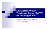US Surface Water Treatment Rules (SWTR)...SURFACE WATER TREATMENT RULE (SWTR) -1989 Protect against Giardia lamblia, virus, Legionella Inactivate 99.9% of Giardia and 99.99% of Virus