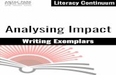 Analysing Impact Literacy Continuum€¦ · features, literary devices) e.g. irony, humour) and grammatical features (e.g. modality) to engage and influence an audience. Makes sentence