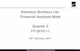 Kirloskar Brothers Ltd. Financial Analysts Meet Quarter 3 ... Meet/100241_20110120.pdfMarket survey for pumps in power sector by BDB is completed and report submitted for review. Training