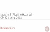 Lecture-6 (Pipeline Hazards) CS422-Spring 2018...CS422: Spring 2018 Biswabandan Panda, CSE@IITK 14 Control Hazard on Branches with 3-stage Stall 10: beq r1,r3,36 14: and r2,r3,r5 18: