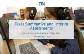 Texas Summative and Interim Assessments. Assessments...Science (Grades 5 and 8) Social studies (Grade 8) English I, English II, Algebra I, biology and U.S history (End -of-Course)