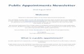 Public Appointments Newsletter · 2019-08-29 · Public Appointments Newsletter 22nd August 2019 Welcome Welcome to the latest edition of the Public Appointments Newsletter. This