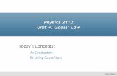 Unit 4: Gauss’ Law Today’s oncepts · Gauss’ Law ALWAYS TRUE! In cases with symmetry can pull E outside and get In General, integral to calculate flux is difficult…. and not