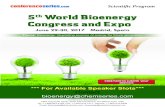 5th World Bioenergy Congress and Expo · conferenceseries.com Scientific Program 5th World Bioenergy Congress and Expo June 29-30, 2017 Madrid, Spain Theme: Bioenergy: Upgrading sources