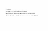 Office of the Auditor General Report on the Fraud and Waste … · 2016-06-17 · Report on the Fraud and Waste Hotline Page 2 Office of the Auditor General - June 20, 2016 Description