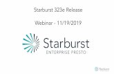 Starburst 323e Release Webinar - 11/19/2019...Webinar - 11/19/2019 Starburst 323e Release Parallel Snowﬂake connector IBM DB2 connector MapR connector RedHat Certiﬁcation for Openshift