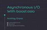 Asynchronous I/O With boost - GitHub Pages · Enter boost.asio Written by Christopher Kohlhoff Part of boost since 2005 Provides infrastructure for asynchronous I/O with emphasis