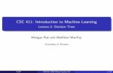 CSC 411: Introduction to Machine Learningmren/teach/csc411_19s/... · CSC 411: Introduction to Machine Learning Lecture 3: Decision Trees Mengye Ren and Matthew MacKay University