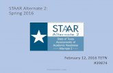 STAAR Alternate 2: Spring 2016 - Texas Education Agency · STAAR Alternate 2: Spring 2016 February 12, 2016 TETN #39874. TEA Spring 2016 STAAR ALT 2 Update. ... maintain focus throughout
