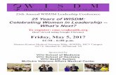Friday, May 5, 2017 - VCU School of Medicine25th Annual WISDM Leadership Conference Sponsored by VCU School of Medicine VCU School of Dentistry ... Office of Health Innovation Women