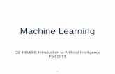 Machine Learning - University of Waterloo · Machine Learning CS 486/686: Introduction to Artiﬁcial Intelligence Fall 2013 1. Outline ... 13. Inductive Learning Hypothesis ... •