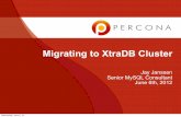 Migrating to XtraDB Cluster - Percona...Migrating to XtraDB Cluster Wednesday, June 6, 12 Overview of Xtradb Cluster ‣Percona Server 5.5 + Galera Codership sync repl addon ‣“Cluster