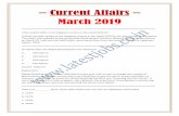 Current Affairs March 2019 - latestjobs.co.in– Current Affairs – March 2019 ===== India ranked 140th in the happiest country in the world 2019 list Finland has been ranked as the