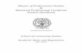 Master of Professional Studies Advanced Professional Certificate Student Handbook · 2011-08-16 · Welcome to Georgetown University and the Master of Professional Studies (MPS) and