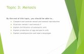 Topic 3: Meiosis - KARA BEDFORD...Topic 3: Meiosis By the end of this topic, you should be able to… Compare and contrast sexual and asexual reproduction Illustrate meiosis I and