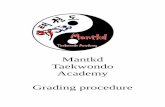 Mantkd Taekwondo Academy Grading procedure · • Taegeuk 6 ( yuk jang ) • Taegeuk 5 ( oh jang ) • Student’s choice Basics: 4 x middle section palm block in tiger stance 4 x
