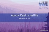 apache karaf in real life...Use features-maven-plugin% add-features-to-repo goal% Most important conﬁguration% descriptors% features% repository => output directory.. and assemble