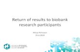 Return of results to biobank research participants · Biobank samples • ~300 000 new samples are collected for FinnGen from hospital biobanks by 2023 – 106 500 Helsinki Biobank