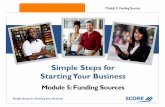 Simple Steps for Starting Your Business · 2020-05-19 · Simple Steps for Starting Your Business Sources of Capital Module 5: Funding Sources • SBA microloans –Generally not