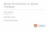 Hash Functions & Basic Ciphers - ELEC5616 · Hash Functions & Basic Ciphers Luke Anderson luke@lukeanderson.com.au 10th March 2016 University Of Sydney. Overview 1. Crypto-Bulletin