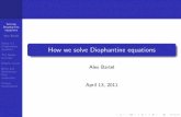 How we solve Diophantine equationsabartel/docs/T-seminar.pdf · 2017-07-07 · Diophantine equations Alex Bartel What is a Diophantine equation The Hasse principle Elliptic curves