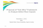 Proposal of Ask Why Framework to Analyze Defect Root Causes · Proposal of “Ask Why”Framework to Analyze Defect Root Causes November, 2, 2011 NEC Takeshi Mori, Ryou Kurashita,