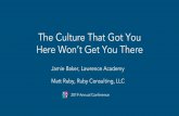 The Culture That Got You Here Won’t Get You There · 2019-02-26 · The Culture That Got You Here Won’t Get You There Jamie Baker, Lawrence Academy Matt Ruby, Ruby Consulting,