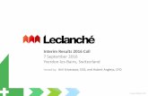 Interim Results 2016 Call 7 September 2016 Yverdon-les ... · Leclanché is confident that it will achieve EBITDA breakeven in 2018 or sooner, as communicated during the AGM held