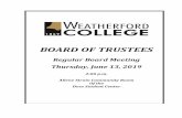 BOARD OF TRUSTEES - Weatherford College › public › upload › files › about › Board...Jun 13, 2019  · BOARD OF TRUSTEES MINUTES OF SPECIAL MEETING RETREAT WORKSHOP April