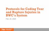 Protocols for Coding Tear and Rupture Injuries in BWC’s System · Tear, rotator cuff (non-traumatic. partial and complete) M75.1-category codes. Tear, rotator cuff . traumatic (muscles/tendons