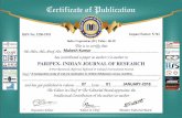 Mukesh Kumar - IJSR › paripex › ...Mr./Mrs./Ms./(Prof./Dr has contributed a paper as author/ Co-author to PARIPEX- INDIAN JOURNAL OF RESEARCH A "Peer Reviewed, Referred, Refereed