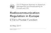 Radiocommunication Regulation in Europe - ITU · CentralityofETSI Standards I 30 May 2017 5 Dirk-Oliver von der Emden Radio Equipment Directive (RED) Directive 2014/53/EU of 16 April