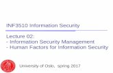 INF3510 Information Security Lecture 02: - Information ... · information security management emerged late 1990s • A general approach to security management was needed for certification