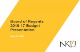 Board of Regents 2016-17 Budget Presentation · Presentation May 18, 2016. State Appropriations FY 2008 to FY 2018 Note: FY2015 included state funded KERS contributions of $2.4M (@