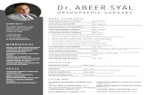 Dr. ABEER SYALregenlangley.com › wp-content › uploads › 2017 › 04 › CV-2017_rev.pdf · Dr. ABEER SYAL WORK EXPERIENCE CONTACT MEMBERSHIPS SHOULDER PRIMARY & REVISION ARTHROPLASTY