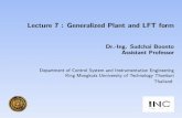 Lecture 7 : Generalized Plant and LFT formstaff.kmutt.ac.th/~sudchai.boo/Teaching/inc692/lecture7_2014.pdf · Lecture 7 : Generalized Plant and LFT form J 11/30 I } Aircraft control