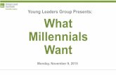 Young Leaders Group Presents: What Millennials Want · Young Leaders Group Presents: Monday, November 9, 2015. Difficult Public Perception. About the survey • Online survey of 660