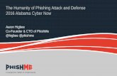 The Humanity of Phishing Attack and Defense 2016 Alabama ... · The Humanity of Phishing Attack and Defense 2016 Alabama Cyber Now Aaron Higbee Co-Founder & CTO of PhishMe @higbee