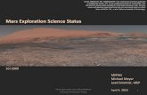 Mars Exploration Science Status - MEPAG€¦ · Mars Exploration Science Status MEPAG Michael Meyer Lead Scientist, MEP April 4, 2018 ... David Beaty JPL geology, mission design Douglas
