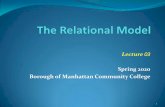 Borough of Manhattan Community College · Lecture 03 Spring 2020 Borough of Manhattan Community College 1 . Outline 1. Brief History of the Relational Model 2. Terminology 3. Integrity