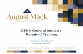 OSHA General Industry: Required Training - GLASC...2019/04/04  · • OSHA Standards for General Industry that have a required training component • Who needs training and what level