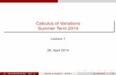 Calculus of Variations Summer Term 2014 · Calculus of Variations Applied Mathematical Sciences, vol. 147 Springer, 2006 G. Butazzo, M. Giaquinta, S. Hildebrandt One-dimensional Variational