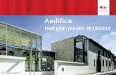 Aedifica...Results: H1 2012/2013 highlights Occupancy rate: 97,3% for unfurnished portfolio and at 80,8% for furnished apartments Debt-to-assets ratio: 35.1% Rental income, operating