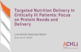 Targeted Nutrition Delivery in Critically Ill Patients: Focus on ...€¦ · critically ill patients increased from 72% pre- activity to 96% post-activity with evidence of knowledge