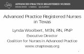 Coalition for Nurses in Advanced PracticeLynda Woolbert, MSN, RN, PNP Executive Director Coalition for Nurses in Advanced Practice 1. What is an APRN? • RN with advanced education,