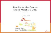 Results for the Quarter Ended March 31, 2017 - SK Telecom · 2017-04-26 · 0 Results for the Quarter Ended March 31, 2017 K-IFRS, Non-audited April 26th, 2017