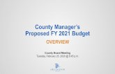 County Manager’s Proposed FY 2021 Budget€¦ · County Manager’s Proposed FY 2021 Budget Tuesday, February 25, 2020 @ 6:45 p.m. OVERVIEW. 1 • Focus on foundational areas of